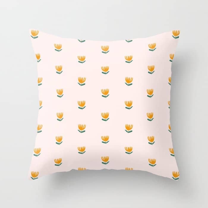 Abstract Yellow Tulip - Pink Background Throw Pillow