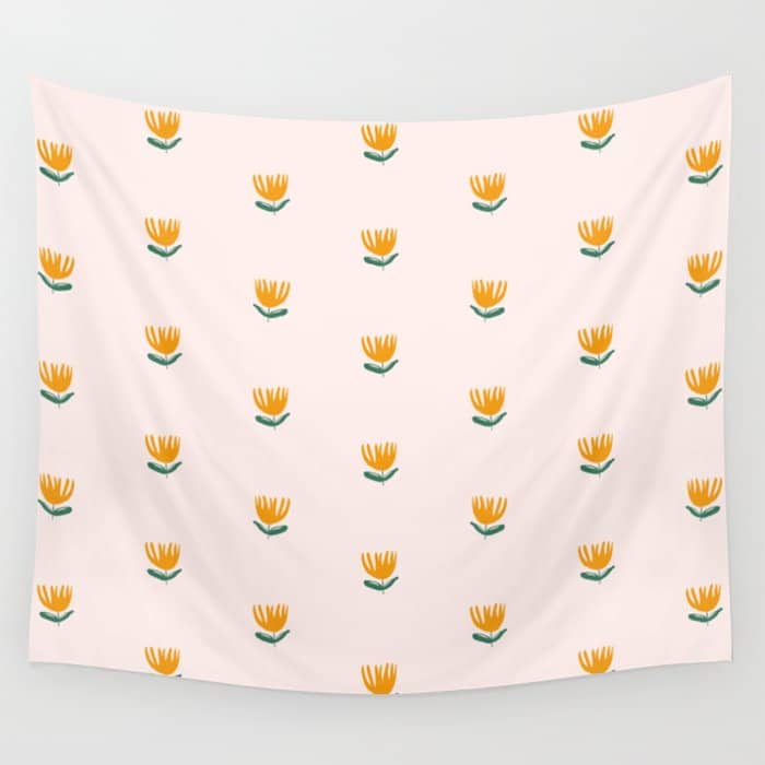 Abstract Yellow Tulip - Pink Background Wall Tapestry