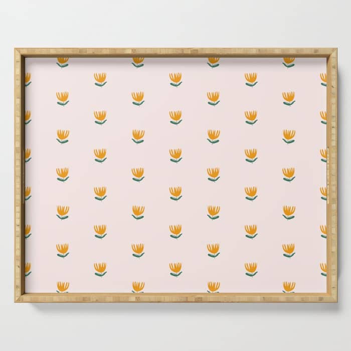 Abstract Yellow Tulip - Pink Background Serving Tray