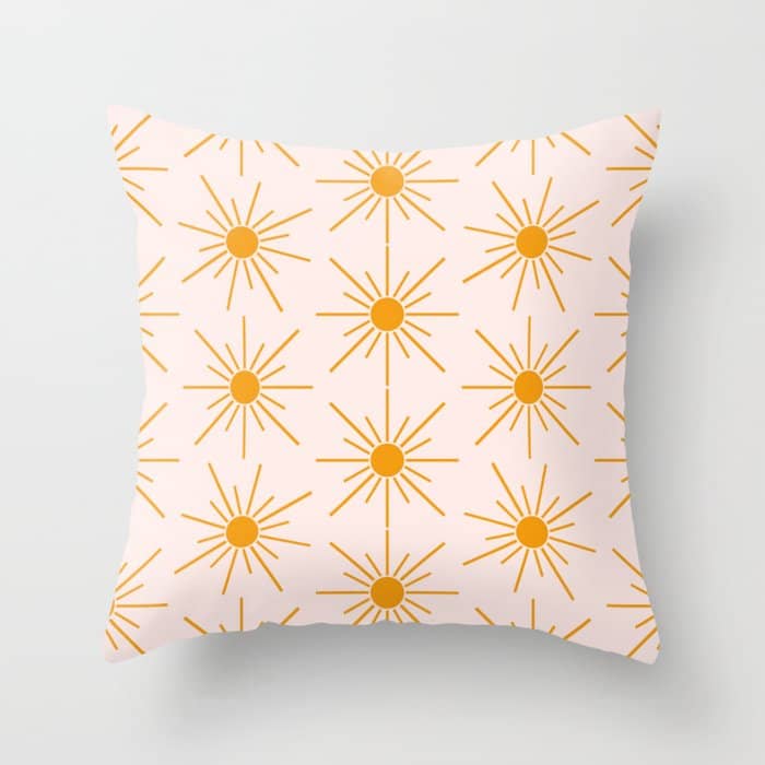 Sun Pattern On Pink Background Throw Pillow