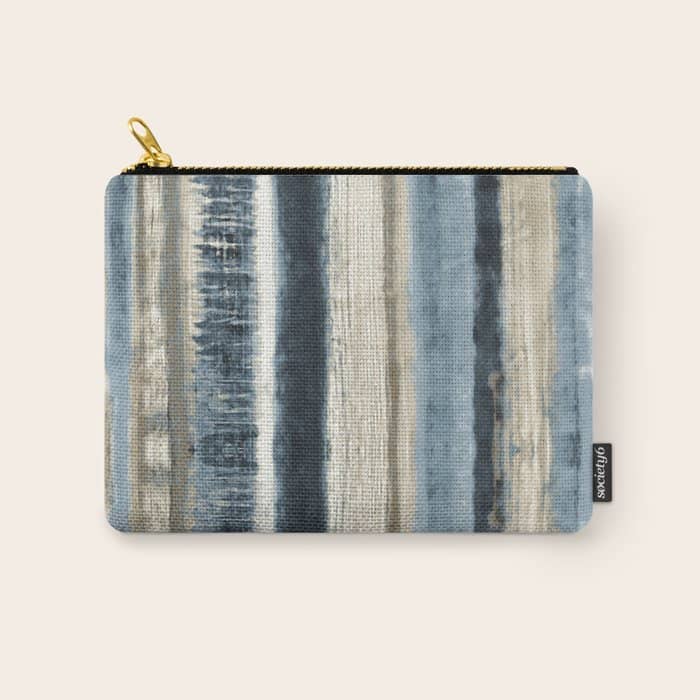 Distressed Blue And White Watercolor Stripe Carry All Pouch