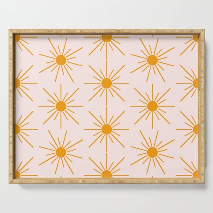 Sun Pattern On Pink Background Serving Tray
