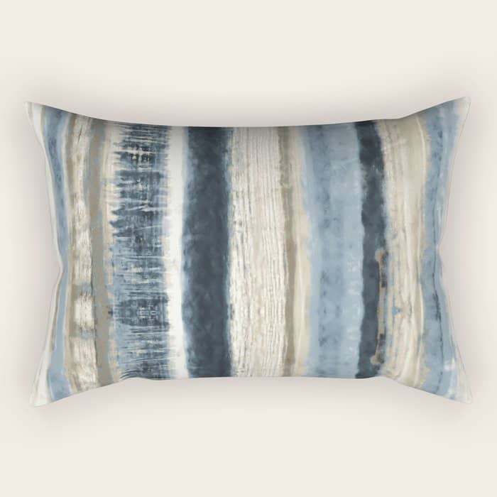 Distressed Blue And White Watercolor Stripe Rectangular Pillow