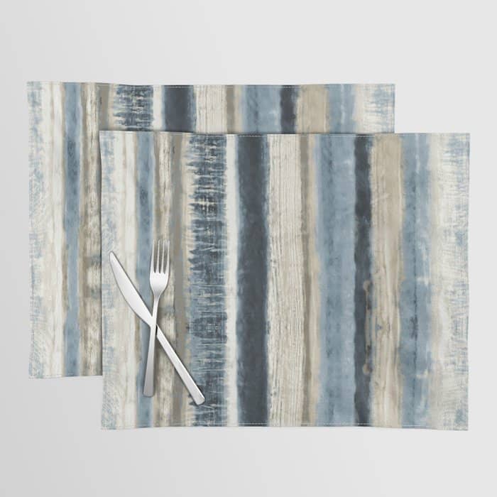Distressed Blue And White Watercolor Stripe Placemat