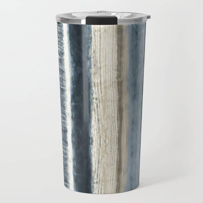 Distressed Blue And White Watercolor Stripe Travel Mug