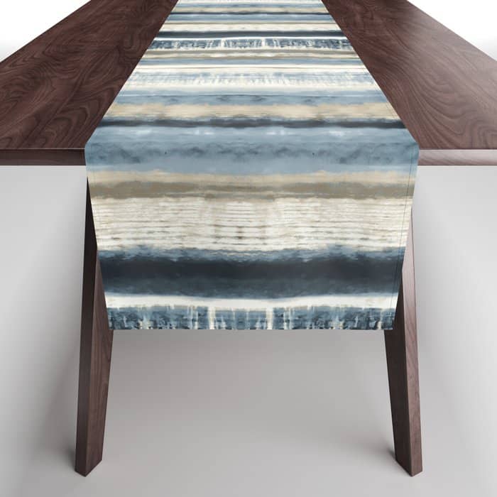 Distressed Blue And White Watercolor Stripe Table Runner