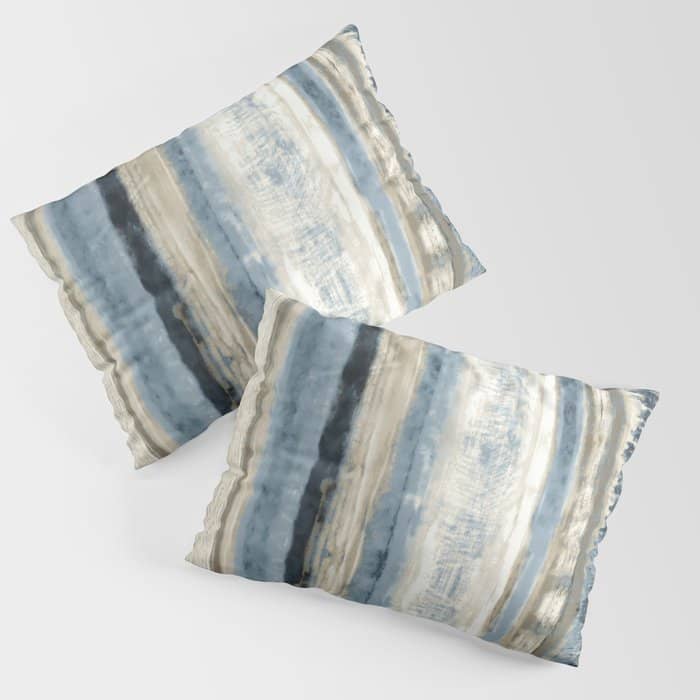 Distressed Blue And White Watercolor Stripe Pillow Sham