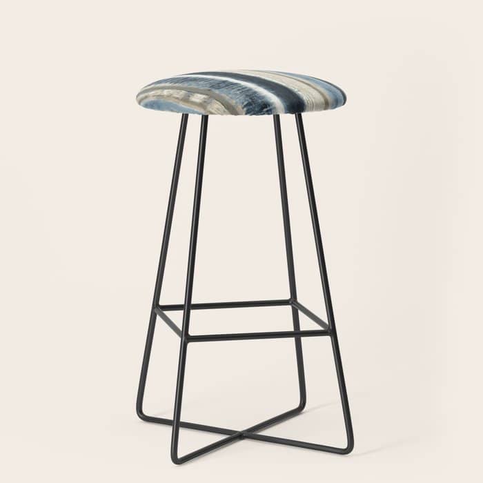 Distressed Blue And White Watercolor Stripe Stool