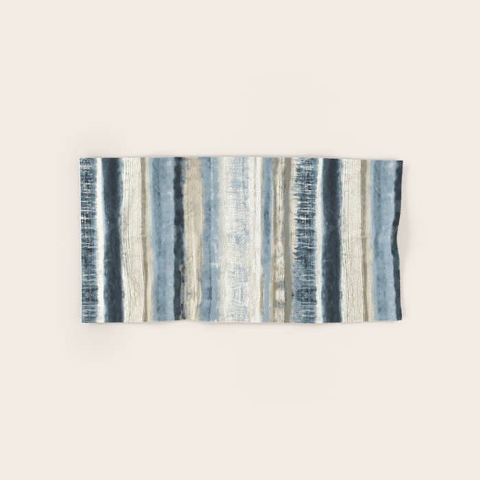 Distressed Blue And White Watercolor Stripe Bath Towel