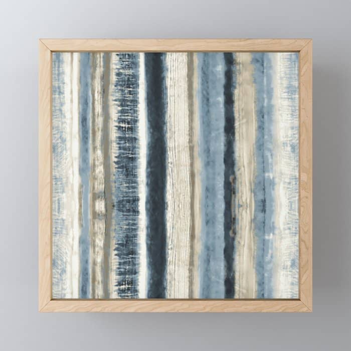 Distressed Blue And White Watercolor Stripe Mini Art Print
