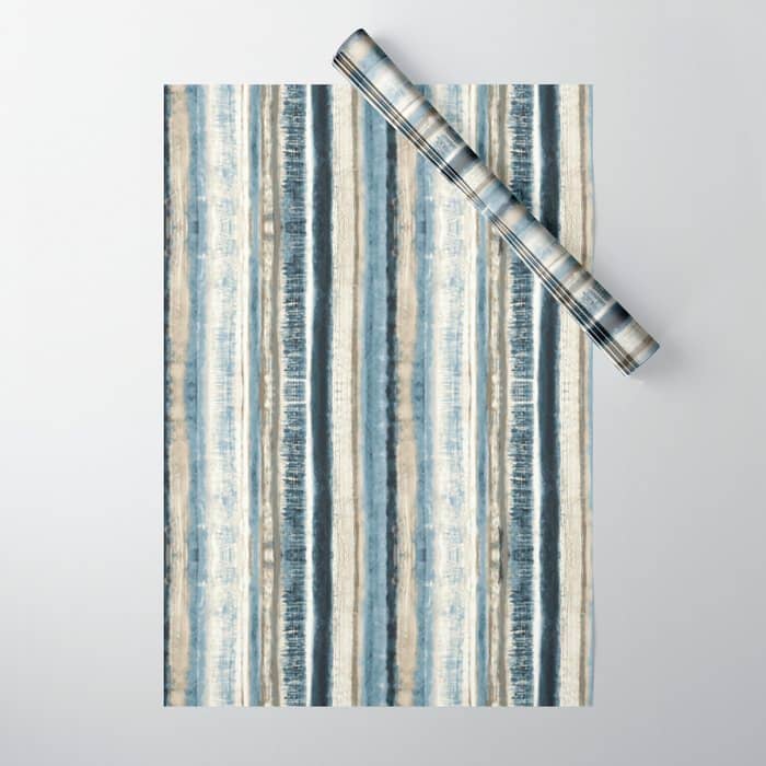 Distressed Blue And White Watercolor Stripe Wrapping Paper