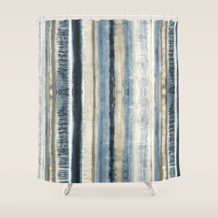 Distressed Blue And White Watercolor Stripe Shower Curtain