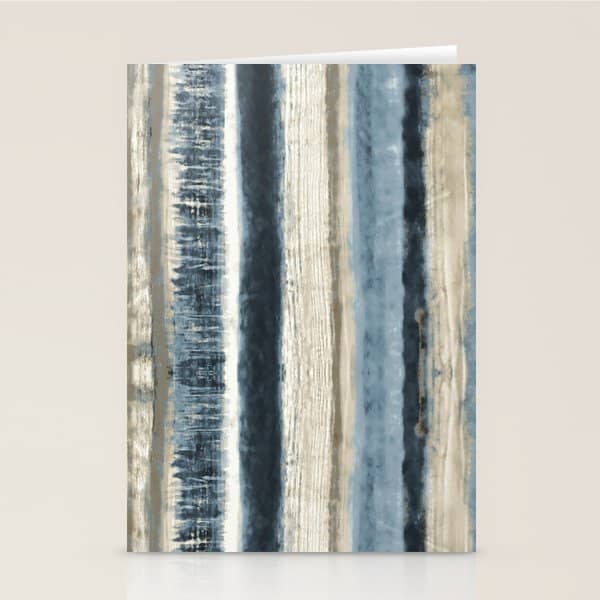 Distressed Blue And White Watercolor Stripe Stationery Card