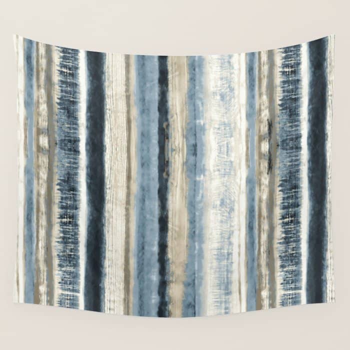 Distressed Blue And White Watercolor Stripe Wall Tapestry