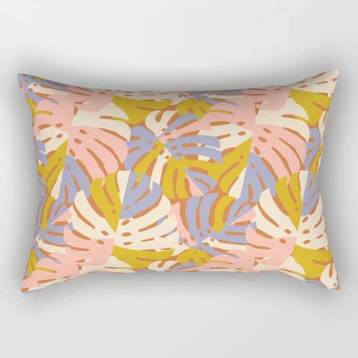 Color Block Monstera Pink + Lavender Rectangular Pillow