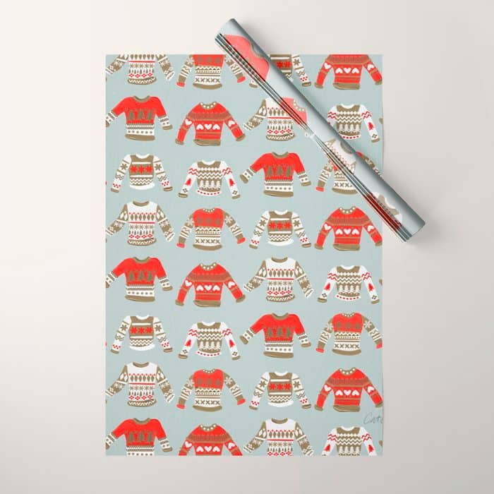 Christmas Sweaters - Vintage Gold & Red Palette Wrapping Paper