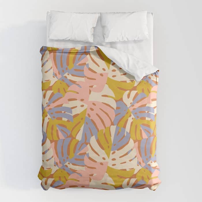 Color Block Monstera Pink + Lavender Duvet Cover