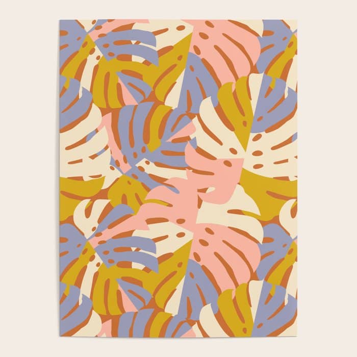Color Block Monstera Pink + Lavender Poster