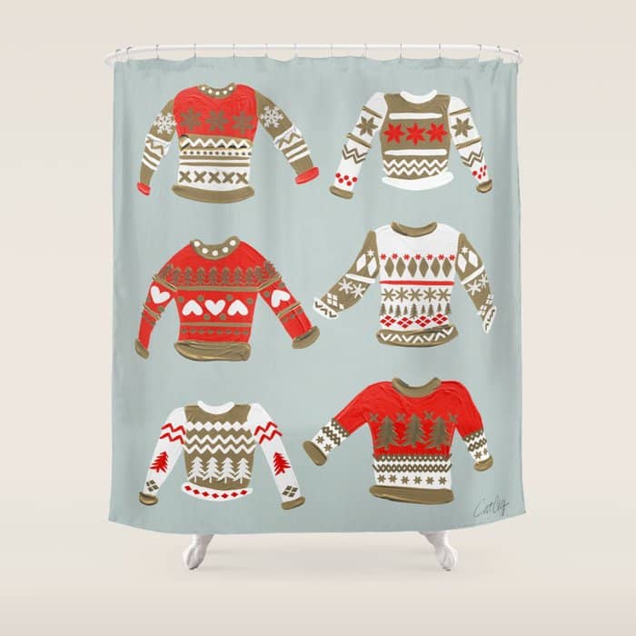 Christmas Sweaters - Vintage Gold & Red Palette Shower Curtain