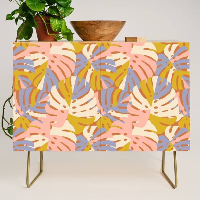 Color Block Monstera Pink + Lavender Credenza