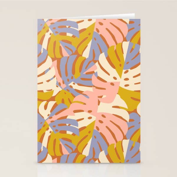 Color Block Monstera Pink + Lavender Stationery Card