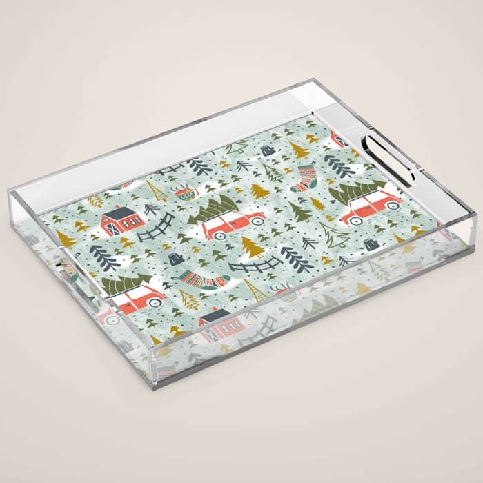 Home For The Holidays Blush Mint Christmas Acrylic Tray