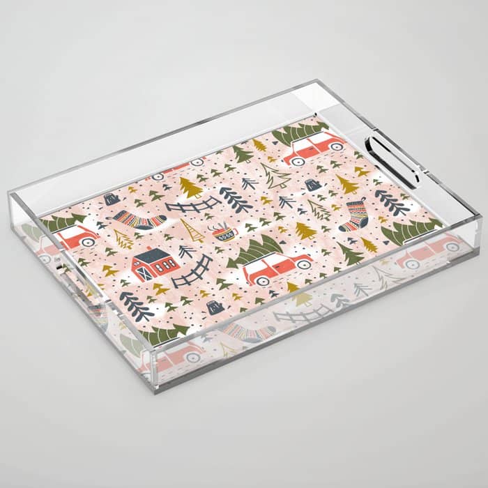 Home For The Holidays Blush Pink Christmas Acrylic Tray