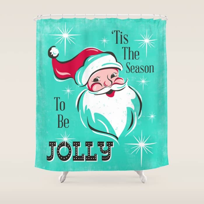'Tis The Season - Retro Santa Aqua Colorful Shower Curtain