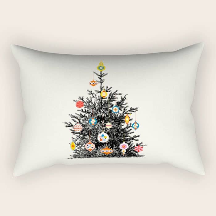 Retro Decorated Christmas Tree Rectangular Pillow