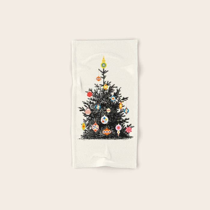 Retro Decorated Christmas Tree Bath Towel