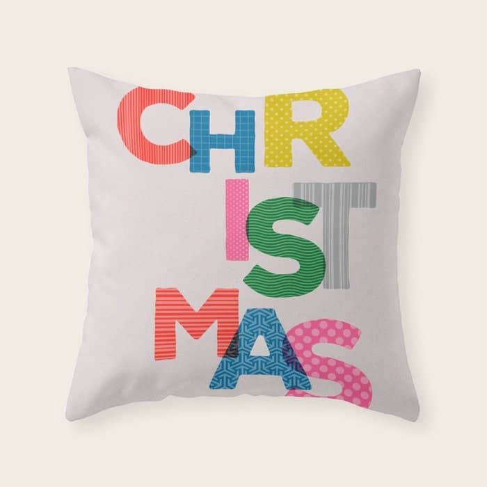 Christmas Colorful Typography Throw Pillow