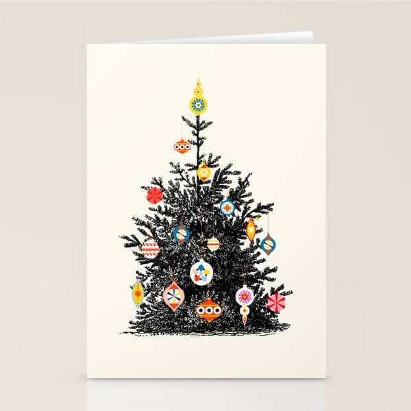 Retro Decorated Christmas Tree Stationery Card