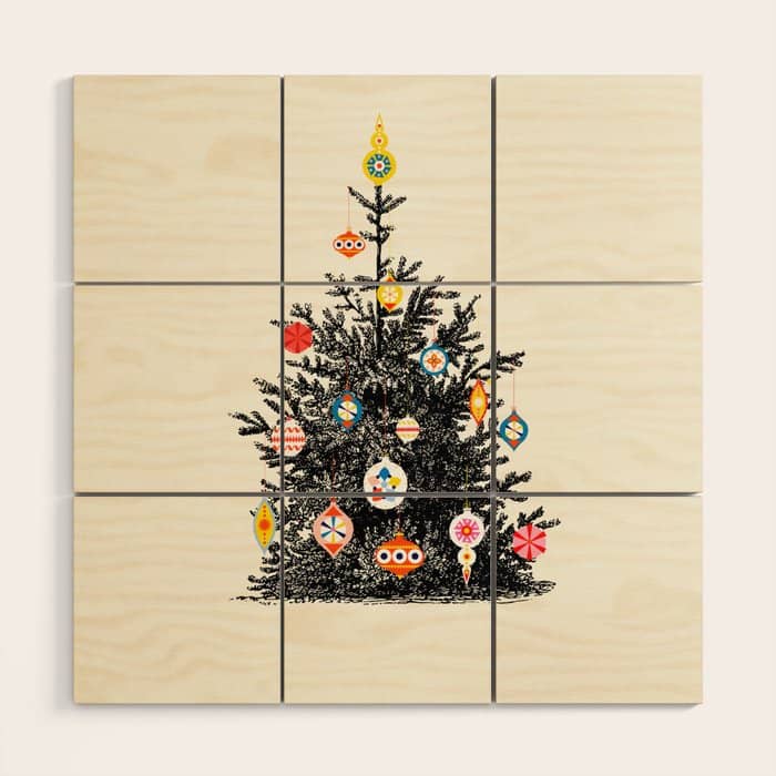 Retro Decorated Christmas Tree Wood Wall Art