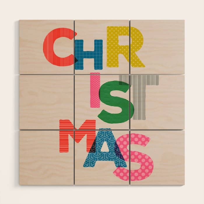 Christmas Colorful Typography Wood Wall Art