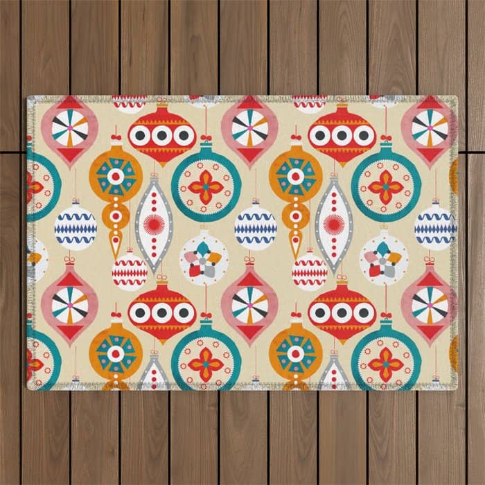Retro Christmas Ornaments Pattern Outdoor Rug