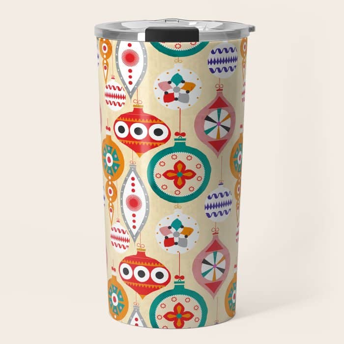 Retro Christmas Ornaments Pattern Travel Mug