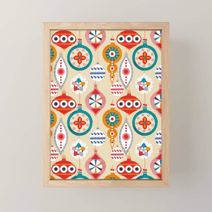 Retro Christmas Ornaments Pattern Mini Art Print