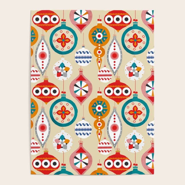 Retro Christmas Ornaments Pattern Poster