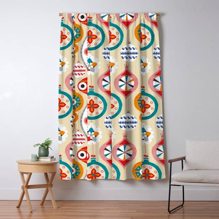 Retro Christmas Ornaments Pattern Window Curtain