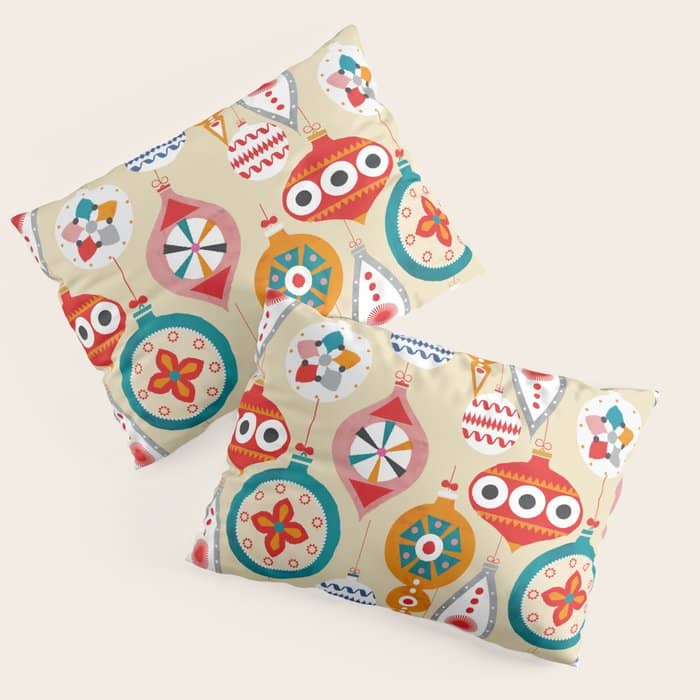 Retro Christmas Ornaments Pattern Pillow Sham