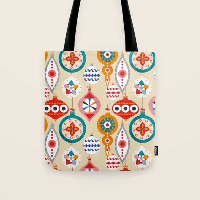 Retro Christmas Ornaments Pattern Tote Bag