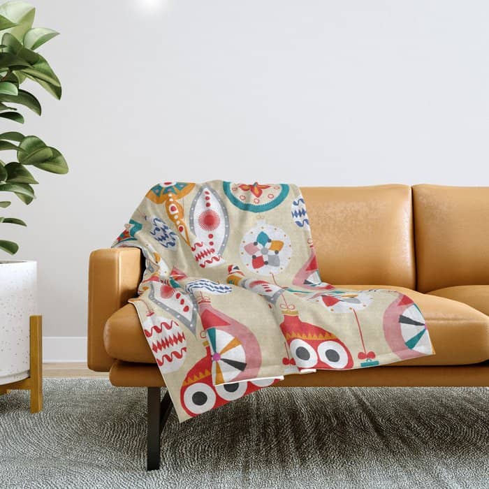 Retro Christmas Ornaments Pattern Throw Blanket