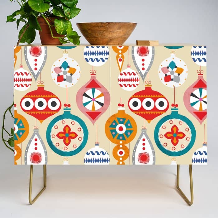 Retro Christmas Ornaments Pattern Credenza