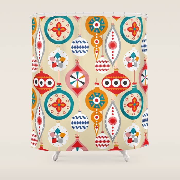 Retro Christmas Ornaments Pattern Shower Curtain