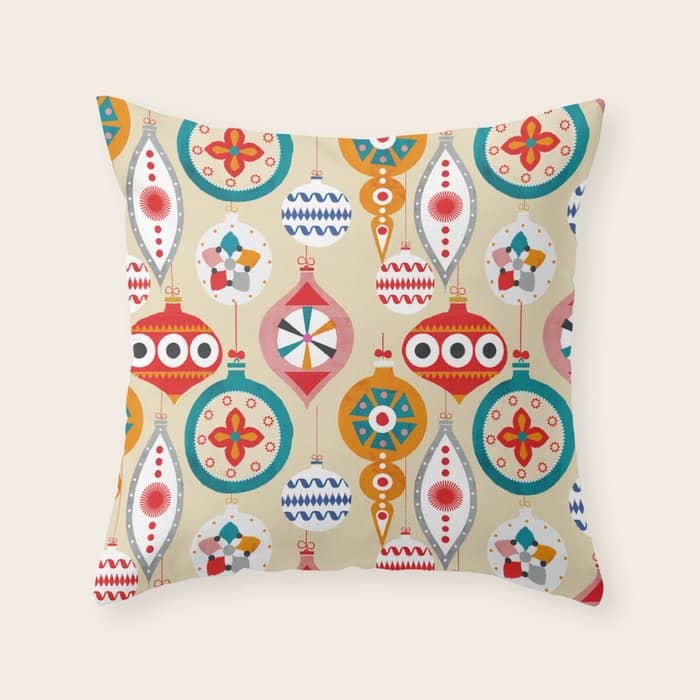 Retro Christmas Ornaments Pattern Throw Pillow