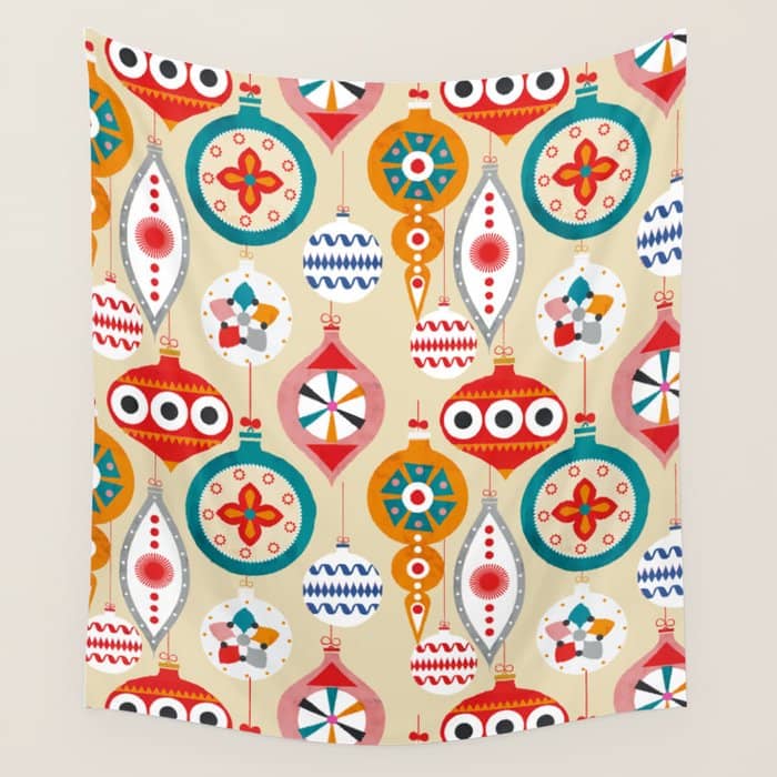 Retro Christmas Ornaments Pattern Wall Tapestry