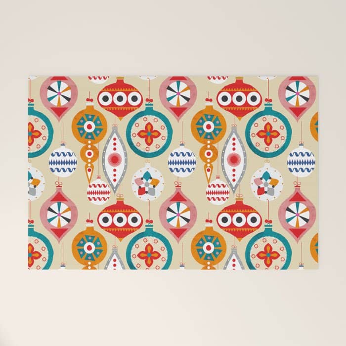 Retro Christmas Ornaments Pattern Welcome Mat