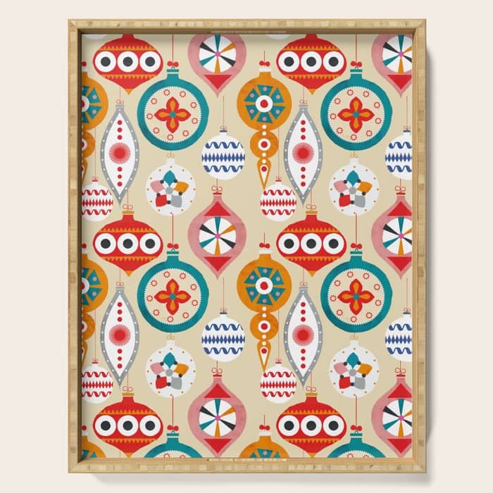 Retro Christmas Ornaments Pattern Serving Tray