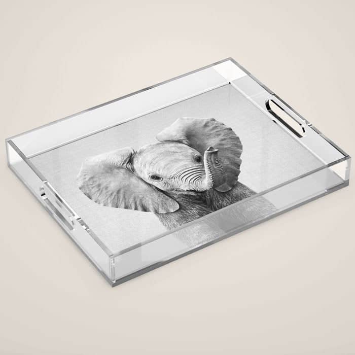 Baby Elephant - Black & White Acrylic Tray