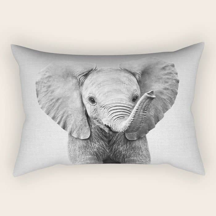 Baby Elephant - Black & White Rectangular Pillow